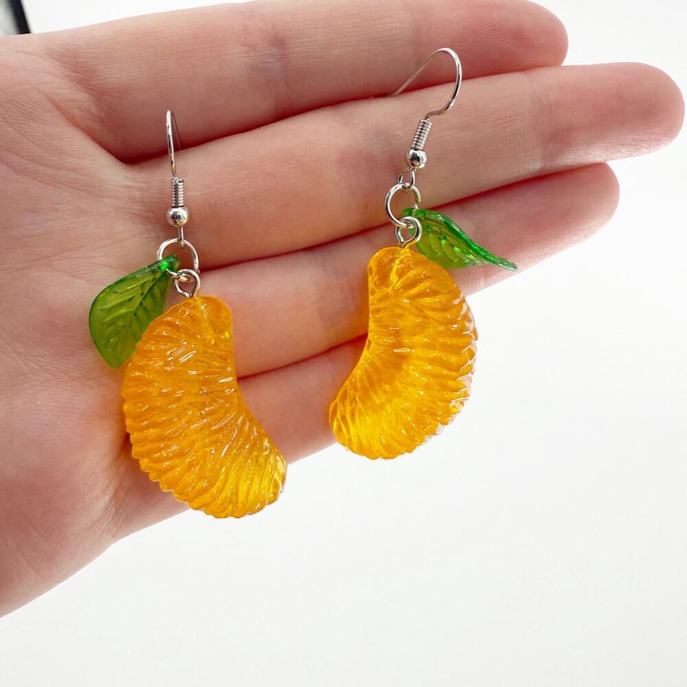 Orange Earrings, Orange Citrus Slices Earrings, Fruit Dangle, Novelty Earrings